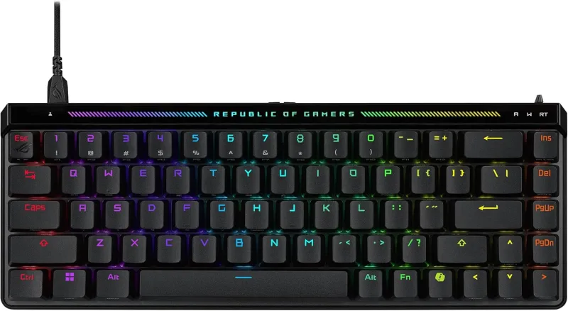 ASUS ROG Falchion Ace HFX Hall Effect Gaming Keyboard, 65% TKL, Dual USB-C, Magnetic Switches, Rapid Trigger, Speed Tap, 8000 Hz Polling, Touch Panel, Portable, Protective Cover, PBT Keycaps - Black