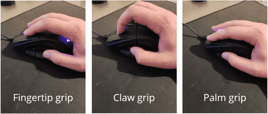 fingertip grip - claw grip, palm grip