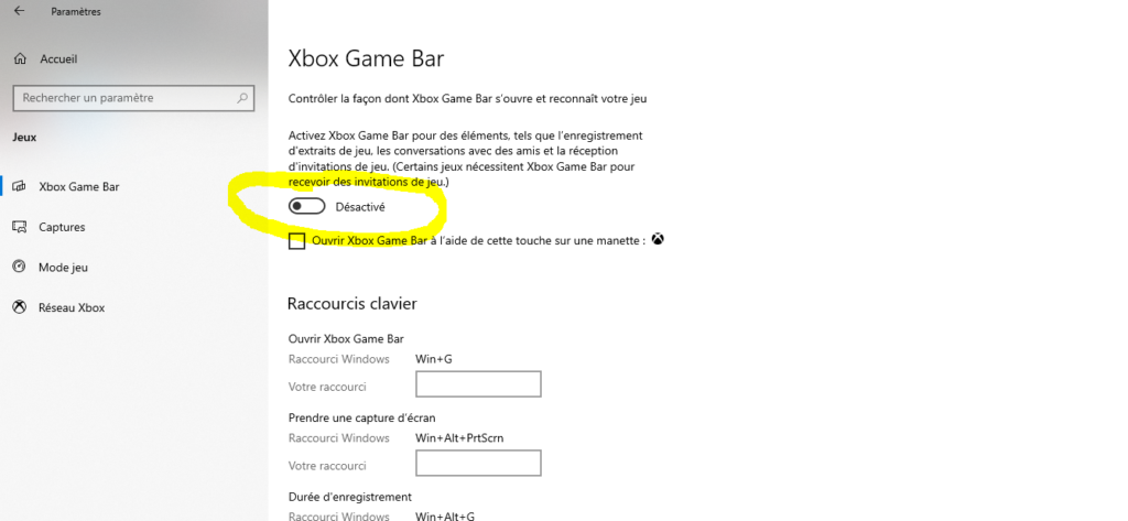 Désactiver la Xbox Game Bar